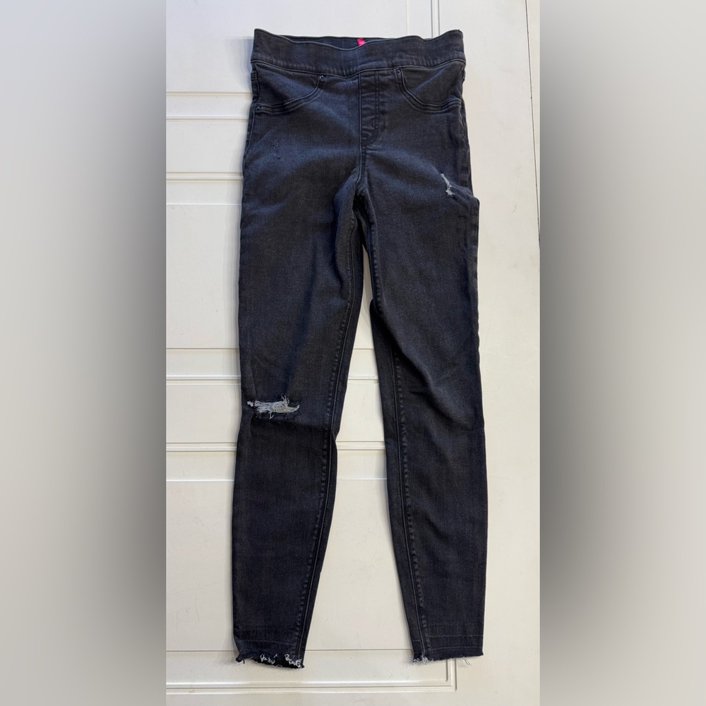Spanx Women’s Small Distressed Denim Jeggings Jeans Black Pull On Medium Wash - Picture 1 of 7